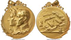 Spain "Spanish-French Exposition in Zaragoza" gold Medal 1908-Dated MS64 NGC, 59mm. 149.63gm. By J.A. Anduiza. Struck to a weight of 42 Ducats. A visually stunning, unawarded gold Medal featuring the 