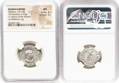 Ancients Roman Imperial Balbinus (April-July AD 238). AR denarius (22mm, 3.23 gm, 1h). NGC MS 4/5 - 3/5. Rome. IMP C D CAEL BALBINVS AVG, laureate, draped, cuirassed bust of Balbinus right, seen from 