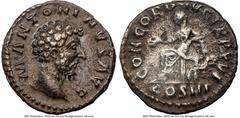 Ancients Roman Imperial Marcus Aurelius, as Augustus (AD 161-180). AR denarius (17mm, 11h). NGC Choice VF. Rome, AD 161-162. M ANTONINVS AVG, bare head of Marcus Aurelius right / CONCORD AVG TR P XVII