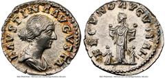 Ancients Roman Imperial Faustina Junior (AD 147-175/6). AR denarius (17mm, 3.11 gm, 6h). NGC Choice AU 5/5 - 5/5. Rome, AD 161-175/6. FAVSTINA AVGVSTA, draped bust of Faustina Junior right, seen from 