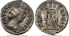 Ancients Roman Imperial Faustina Junior (AD 147-175/6). AR denarius (18mm, 6h). NGC Choice XF. Rome, AD 161-175/6. FAVSTINA-AVGVSTA, draped bust of Faustina Junior right, seen from front, wearing diad