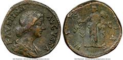 Ancients Roman Imperial Diva Faustina Junior (AD 147-175/6). AE sestertius (29mm, 1h). NGC VF. Rome, AD 161-175/6. FAVSTINA-AVGVSTA, draped bust of Faustina Junior right, seen from front, wearing circ