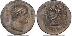 Ancients Greek BACTRIAN KINGDOM. Antimachus I (ca. 180-165 BC). AR tetradrachm (31mm, 16.21 gm, 12h). NGC Choice VF 5/5 - 3/5, die shift. Attic standard. "Pedigree issue" commemorating Euthydemus I (c