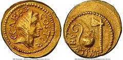 Ancients Roman Republic Julius Caesar, as Consul for the Third Time (46 BC), with Aulus Hirtius, as Praetor. AV aureus (20mm, 8.06 gm, 1h). NGC Choice VF 4/5 - 2/5, slight bend, scuff. Rome. C•CAESAR-