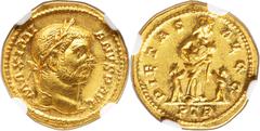 Ancients Roman Imperial Maximian, First Reign (AD 286-310). AV aureus (19mm, 5.78 gm, 1h). NGC AU 5/5 - 3/5, edge marks, scuff. Trier, AD 295-305. MAXIMI-ANVS P AVG, laureate head of Maximian right / 