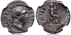 Ancients Roman Imperial Ancients Vitellius (late April-20 December AD 69). AR denarius (18mm, 3.54 gm, 6h). NGC Choice XF 4/5 - 4/5, Fine Style. Rome. A VITELLIVS GERM IMP AVG TR P, laureate head of V