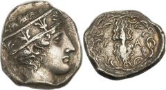 ELIS. Olympia. Ca. 400 BC. AR stater (11.81 gm). Struck for the 95th Olympiad. Hera mint. Head of Hera right wearing stephane ornamented with palmettes / F-A, flaming thunderbolt within olive wreath. 