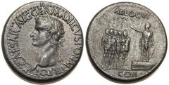 Gaius 'Caligula' (AD 37-41). Orichalcum sestertius (28.95 gm). Rome, AD 37. C CAESAR AVG GERMANICVS PON M TR POT, laureate head of Caligula left / ADLOCVT, Caligula, togate, standing left on platform,