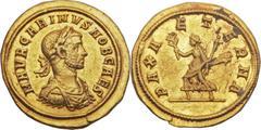 Carinus as Caesar (AD 282-283). AV aureus (4.87 gm). Rome, AD 282. M AVR CARINVS NOB CAES, laureate, draped and cuirassed bust of Carinus right, seen from front / PAX A-ETERNA, Pax advancing left, hol