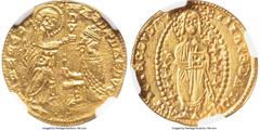Greece Chíos Chíos. Anonymous gold Imitative Zecchino ND (1343-1354) MS65 NGC, Chios mint, Fr-2a. Imitating a Venetian gold Ducat of Andrea Dandolo. Nice attention to detail by the engraver and boasti