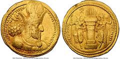 Ancients Oriental SASANIAN KINGDOM. Shahpur I (AD 240-272). AV dinar (21mm, 7.40 gm, 2h). NGC XF 4/5 - 2/5, edge bend. Mint I ("Ctesiphon"), Phase 2, ca. AD 260-272. Bust of Shahpur I right, wearing m