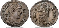 Ancients Roman Imperial Valens, Eastern Roman Empire (AD 364-378). AR siliqua (19mm, 6h). NGC XF, scratches. Trier, ca. AD 375-378. D N VALEN-S P F AVG, pearl-diademed, draped, and cuirassed bust of V