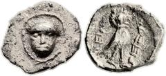 Yehud (333-302 BC). AR quarter ma'ah obol (8mm, 0.23 gm, 12h). {link rel="stylesheet" type="text/css" href="http://coins.ha.com/c/s/css/fonts.css"/}Facing head in a circle of connected dots /{font fac