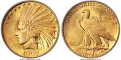Indian Eagles 1907 $10 Rolled Rim MS65 PCGS. The 1907 Rolled Rim Indian eagle is a milestone rarity in the popular series. Traditionally listed with the pattern series (Judd-1903), scholarly research 