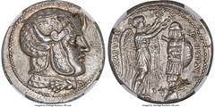 Ancients Greek SELEUCID KINGDOM. Seleucus I Nicator (312-281 BC). AR tetradrachm (27mm, 17.18 gm, 7h). NGC Choice AU 4/5 - 4/5, Fine Style, overstruck. Probably Persis, after 305/4 BC. Head of Seleucu