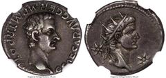 Ancients Roman Imperial Gaius (Caligula) (AD 37-41), with Divus Augustus. AR denarius (18mm, 3.44 gm, 12h). NGC Choice VF 5/5 - 4/5, edge marks. Lugdunum, 1st issue, AD 37. C•CAESAR AVG GERM P M TR PO