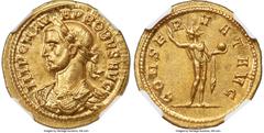 Ancients Roman Imperial Probus (AD 276-282). AV aureus (21mm, 6.39 gm, 6h). NGC AU 5/5 - 4/5. Ticinum, AD 277. IMP C M AVR PROBVS AVG, laureate, cuirassed bust of Probus left, seen from front / CONSE-