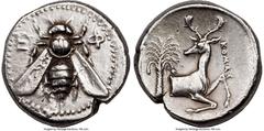 Ancients Greek IONIA. Ephesus. Ca. 4th century BC. AR tetradrachm (24mm, 15.26 gm, 12h). NGC XF 5/5 - 3/5, brushed. Ca. 380-370 BC. Comas, magistrate. E-Φ, bee with straight wings seen from above / KO