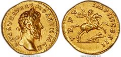 Ancients Roman Imperial Lucius Verus (AD 161-169). AV aureus (19mm, 7.22 gm, 5h). NGC XF 5/5 - 4/5. Rome, February-December AD 165. L•VERVS AVG-ARM PARTH MAX, laureate head of Lucius Verus right / TR-