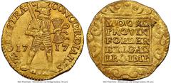 Netherlands East Indies Utrecht. Provincial "Akerendam" gold Ducat 1717 MS63 NGC, Utrecht mint, KM7.4, Fr-284. Salvaged from the "Akerendam" (sunk in 1725 off Runde Island, Norway). Holding the second