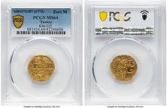 Islamic Dynasties Ottoman Empire Ottoman Empire. Mustafa III (AH 1171-1188 / AD 1757-1774) gold Zeri Mahbub AH 1187 (1773) MS64 PCGS, Istanbul mint, KM335. A true mint state coin with sparkling golden