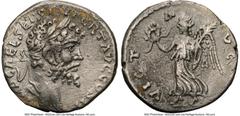 Ancients Roman Imperial Septimius Severus (AD 193-211). AR denarius (17mm, 6h). NGC Choice VF. Emesa, ca. AD 194-195. IMP CAE L SEP SEV PERT AVG COS II, laureate head of Septimius Severus right / VICT