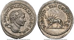 Ancients Roman Imperial Caracalla (AD 198-217). AR denarius (20mm, 3.20 gm, 7h). NGC Choice XF 5/5 - 5/5. Rome, AD 215. ANTONINVS PIVS AVG GERM, laureate head of Caracalla right / PM TR P XVIII COS II