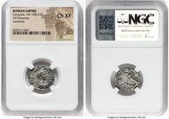 Ancients Roman Imperial Caracalla (AD 198-217). AR denarius (19mm, 10h). NGC Choice XF. Laodicea, AD 200-201. ANTONINVS-AVGVSTVS, laureate, draped, and cuirassed bust of youthful Caracalla right, seen