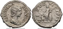 Ancients Roman Imperial Plautilla (AD 202-205). AR denarius (20mm, 12h). NGC Choice VF. Rome. PLAVTILLA-AVGVSTA, draped bust of Plautilla right, seen from front, hair in waved ridges and bound in smal