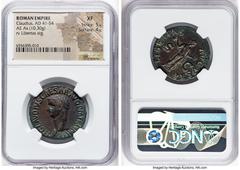 Ancients Roman Imperial Claudius I (AD 41-54). AE as (29mm, 10.30 gm, 8h). NGC XF 5/5 - 4/5. Rome, ca. AD 50-54. TI CLAVDIVS CAESAR AVG P M TR P IMP P P, bare head of Claudius left / LIBERTAS-AVGVSTA,