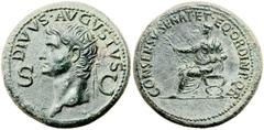 Divus Augustus (died AD 14). Orichalcum dupondius (30mm, 14.81 gm, 6h). Rome, struck by Caligula, AD 37-41. DIVVS AVGVSTVS, radiate head of the deified Augustus left, dividing S-C / CONSENSV SENAT ET 