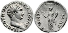 Otho (AD 69). AR denarius (19mm, 3.45 gm, 6h). Rome. IMP OTHO CAESAR AVG TR P, bare head of Otho to right / PONT MAX, Ceres standing left, holding ears of grain and cornucopiae. Cf. RIC 20 (aureus). R