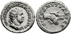 Balbinus (AD 238). AR antoninianus (22mm, 4.94 gm, 12h). Rome, April-July AD 238. IMP CAES D CAEL BALBINVS AVG, radiate, draped and cuirassed bust of Balbinus right / FIDES MVTVA AVGG, clasped hands. 