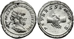 Pupienus (AD 238). AR antoninianus (22mm, 5.08 gm, 12h). Rome, April-July AD 238. IMP CAES M CLOD PVPIENVS AVG, radiate and draped bust of Pupienus right / PATRES SENATVS, clasped hands. RIC 11b. RSC 