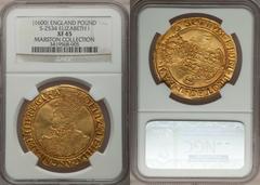 Elizabeth I (1558-1603) gold Pound ND, S-2534, N-2008 (scarce), 6th Issue of 1583-1600, large "O" mm (struck in 1600), XF45 NGC, a pleasing and choice coin for the grade level, with slight even wear, 