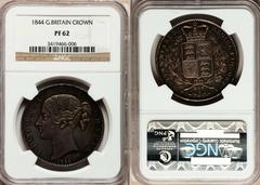 Victoria Young Head Proof Crown 1844, S-3882 for type, KM741, ESC-280A, L&S-42, PR62 NGC, a choice looking specimen having two short, faint scratches on the queen's cheek plus a few other faint handli