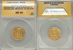 Jerusalem. Crusader gold Bezant ND (1148-87), Fr-1a, MS60 ANACS, struck during the reigns of Baldwin II-III in imitation of the Fatimid Dinar. View This Lot on HA.com