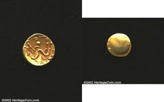 Celtic Coinage. Britain, Ambiani. Circa 60-55 B.C. AV stater. Plain convexity/M-shaped Celtic horse and driver to right. 6.17 g. Van Arsdell 52 (imported coinage), cf. Scheers 153, Spink 7 (Gallo-Belg