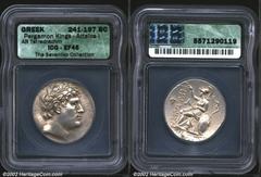 Kings of Pergamon. Attalos I, 241-197 B.C. (or Eumenes I). AR tetradrachm. Head right of Philetairos wearing laurel wreath with tie/Athena enthroned left, holding spear and resting her left arm on shi