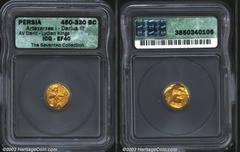 Lydia, Persian Imperial Coinage. Circa 450-330 B.C. AV daric. Bearded archer right in kneeling-running attitude, holding spear and bow/Oblong incuse. 8.21 g. Babelon plate 86, 19. EF40 ICG, reverse sc