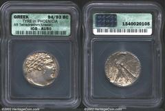 Phoenicia, Tyre. 95-94 B.C. AR tetradrachm dated year 32. Laureate head right of Melqart/Eagle standing left on beak of ship, carrying palm under right wing; in left field, club and date. 14.36 g. BMC