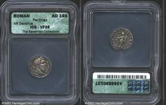 Pertinax, A.D. 193. AR denarius. Laureate head right of Pertinax/Aequitas standing to left holding scales and cornucopiae. RIC 1(a) [as R2], C. 2. VF35 ICG, compelling portrait. t's only when such ext