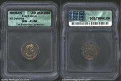 Elagabalus, A.D. 218-222. AR denarius minted A.D. 220-222. Laureate, cuirassed and draped bust right of Elagabalus/Elagabalus sacrificing left over altar with bull behind altar; in left field, star. R