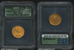 Galla Placidia, mother of Valentinian III, d. A.D. 450. AV solidus minted at Rome, A.D. 425-426. Diademed and draped bust right of Galla Placidia/Victory standing left, holding long cross; in field, R