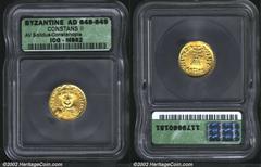 Constans II, A.D. 641-668. AV solidus minted at Constantinople, A.D. 648-649. Crowned bust facing holding globus cruciger/Cross potent on three steps; "Z" in right field (indiction year 7). 4.46 g. D.