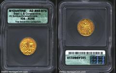 Basil I, A.D. 867-886. AV solidus minted at Constantinople, A.D. 868-879. Facing bearded Christ seated on lyre-backed throne, right hand raised in benediction, book of Gospels resting on left knee/Fac