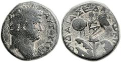 Titus (AD 79 - 81). AE (23.1 mm, 9.98 gm, 12h). Caesarea Maritima. AΥTOKP TITOΣ KAIΣAP; laureate head of Titus to r., rectangular countermark with KAI (for Caesarea) on neck / IOΥΔAIAΣ EAΛWKΥIAΣ (Juda