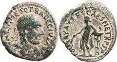 Caesarea, Samaria. Trajan Decius (249 - 251 AD). AE (28 mm, 16.79 gm, 6h). Draped bust of Trajan Decius r., laureate; IMP C C MES Q TRA DECIVS AVG / Apollo standing l., holding branch and resting elbo