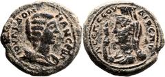 Diospolis-Lod. Julia Domna, wife Septimius Severus (193 - 211 AD). AE (25mm, 12.20 gm, 12h). Bust of Julia Domna r., draped; ΙΟΥΛΙ ∆ΟΜΝΑΝ CΕΒΑ / Bust of Demeter l., wearing kalathos with veil, holding