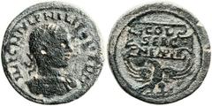 Neapolis, Samaria. Philip II (247 - 249 AD). AE (27.9 mm, 14.61 gm, 6h). Draped bust of Philip II r., laureate; IMP C M IVL PHILIPPO PF AVG / Eagle with spread wings standing facing, looking l., carry
